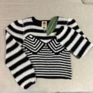 Black and White Stripes Crochet Sweater size L
